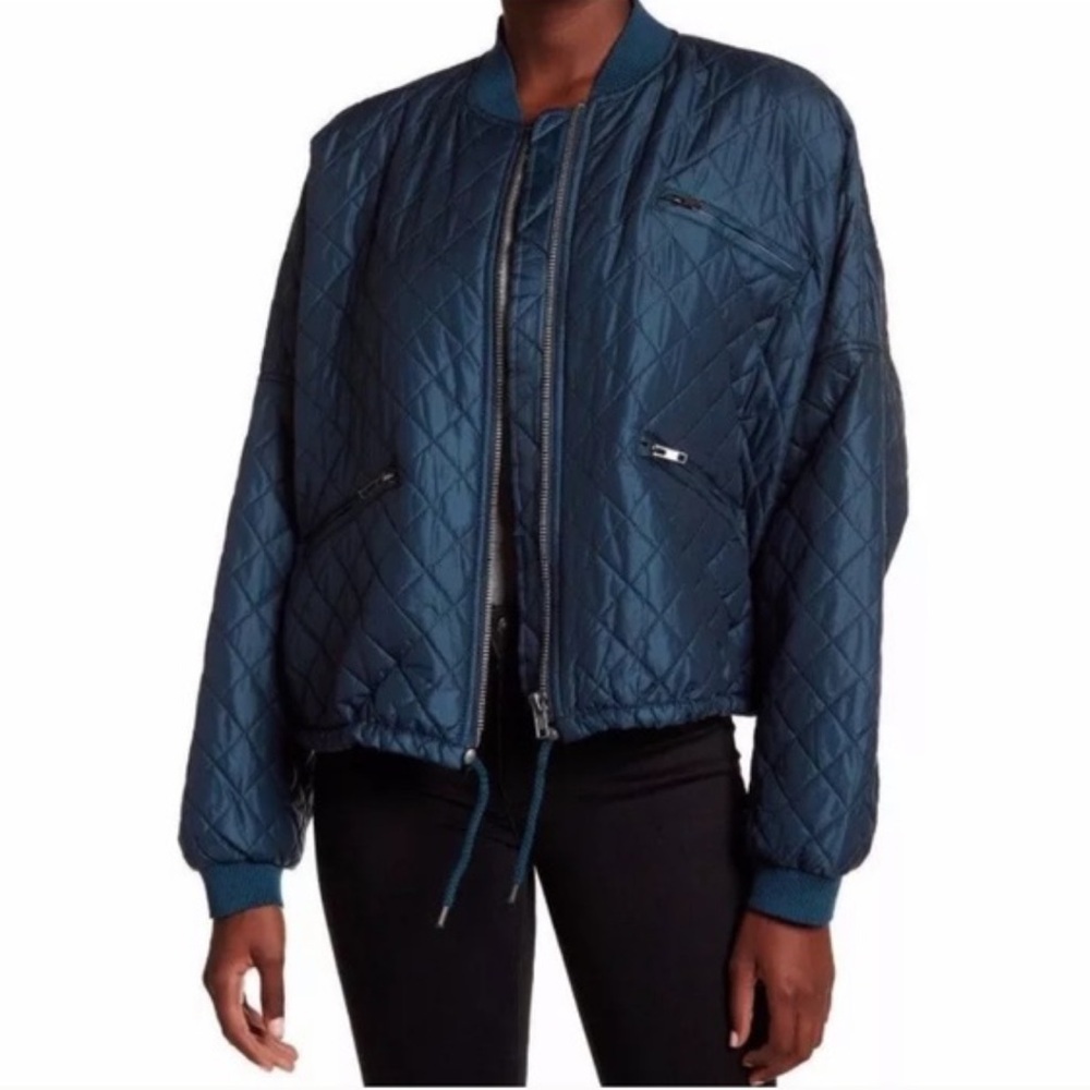 Free People Teal Quilted Jacket Large
